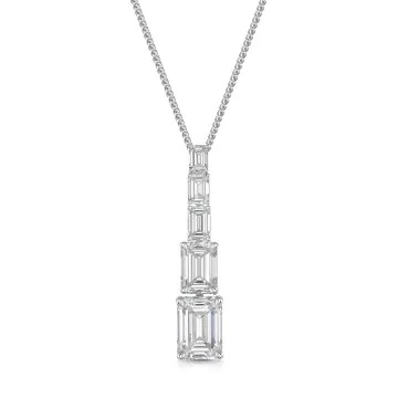 18ct White Gold 5.50ct Emerald Cut Lab Grown Diamond Drop Pendant