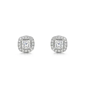 Platinum 1.50ct Princess Cut Lab Diamond Halo Earrings
