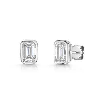 9ct White Gold 1.50ct Emerald Cut Lab Grown Diamond Rub Over Stud Earrings