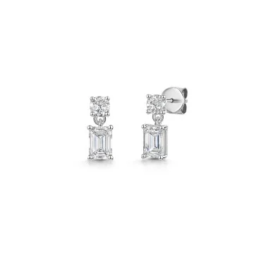9ct White Gold Emerald Cut & Round Brilliant 1.30ct Lab Grown Diamond Drop Earrings