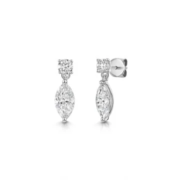 9ct White Gold Marquise & Round Brilliant 1.60ct Lab Grown Diamond Drop Earrings