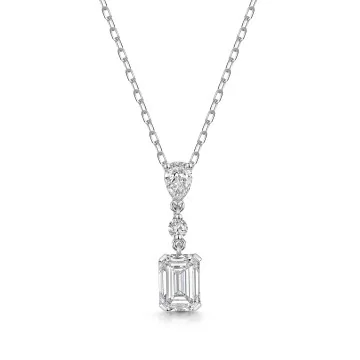 9ct White Gold Emerald Cut, Pear Shape & Round Brilliant 1.25ct Lab Grown Diamond Drop Pendant