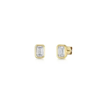 9ct Yellow Gold Emerald Cut 1.50ct Lab Grown Diamond Rub Over Stud Earrings