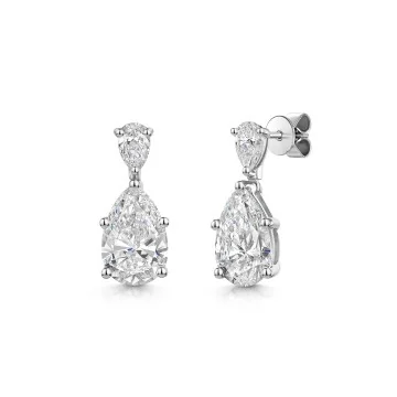 18ct White Gold 4.50ct Lab Grown Pear Cut Diamond Drop Earrings