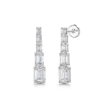 18ct White Gold Emerald Cut 7.50ct Lab Grown Diamond 5 Stone Drop Earrings