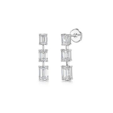 18ct White Gold 4.50ct Lab Grown Diamond 3 Stone Drop Earrings