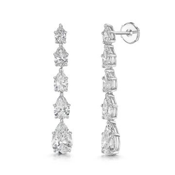 18ct White Gold Pear Cut 8.00ct Diamond Drop 5 Stone Earrings