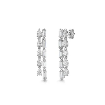 9ct White Gold Pear Shape & Baguette Cut 2.00ct Lab Grown Diamond Drop Earrings