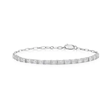 18ct White Gold Emerald Cut 2.50ct Lab Grown Diamond Chain Bracelet