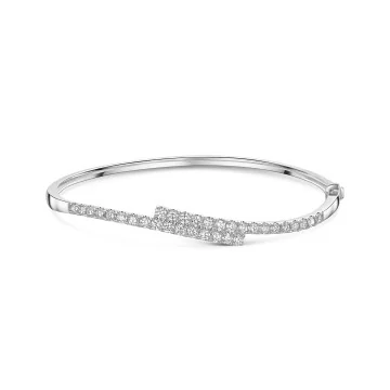 9ct White Gold Round Brilliant 1.80ct Lab Grown Diamond Cross Over Bangle
