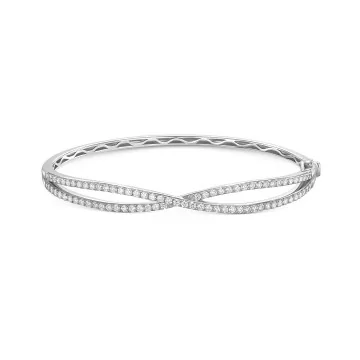 9ct White Gold Round Brilliant 1.60ct Lab Grown Diamond Cross Over Bangle