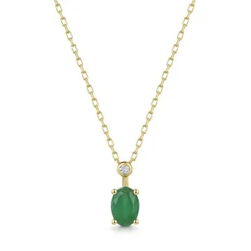 9ct Yellow Gold 0.70ct Oval Cut Emerald with Lab Grown Diamond Pendant