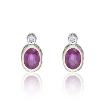 9ct Yellow Gold Diamond and 0.10ct Ruby Earrings