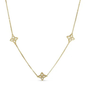 Roberto Coin 18ct Yellow Gold Princess Flower 0.15ct Diamond Necklace ADR777CL1093 YG 