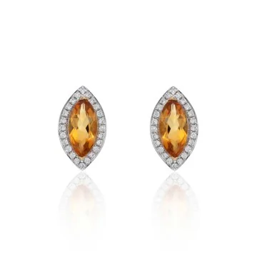 18ct White Gold Diamond 0.14ct and Citrine 0.97ct Halo Earrings