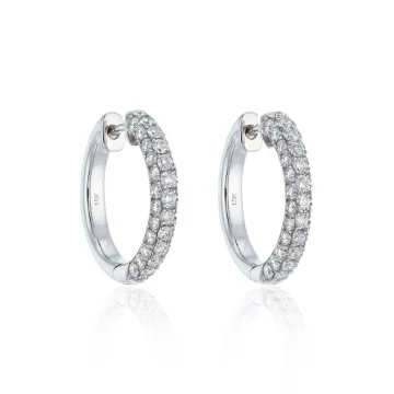 18ct White Gold 1.37ct Round Brilliant Pav&eacute; Diamond Hoop Earrings