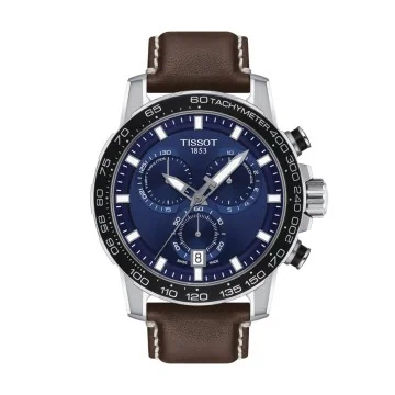 Tissot Supersport Blue Dial Brown Leather Strap Mens Watch T1256171604100 Front