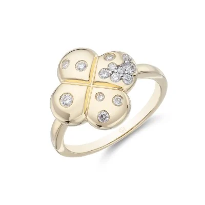 18ct Yellow Gold 0.21ct Round Brilliant Cluster Flower Style Diamond Ring
