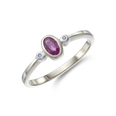 9ct Yellow Gold Oval Ruby and Diamond Set 3 Stone Ring