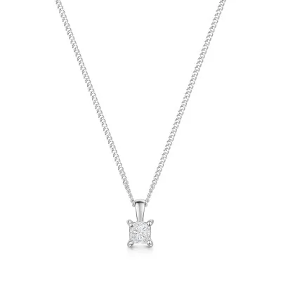 18ct White gold 0.30ct Princess Cut Diamond Solitaire Pendant
