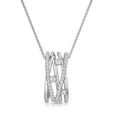 18ct White Gold Round Brilliant 0.33ct Diamond Multi Strand Cross Over Pendant