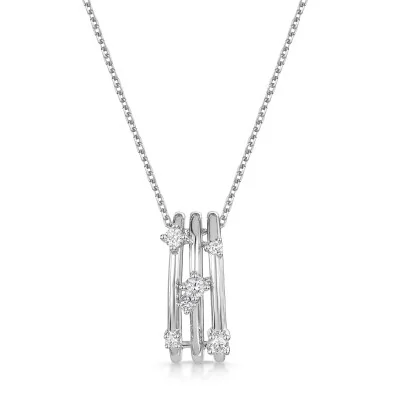 9ct White Gold Round Brilliant 0.15ct Diamond Multi Strand Pendant