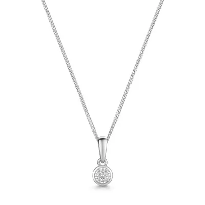9ct White Gold Round Brilliant 0.05ct Diamond Bezel Set Pendant