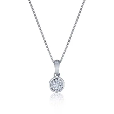 9ct White Gold Round Brilliant 0.10ct Diamond Bezel Set Pendant