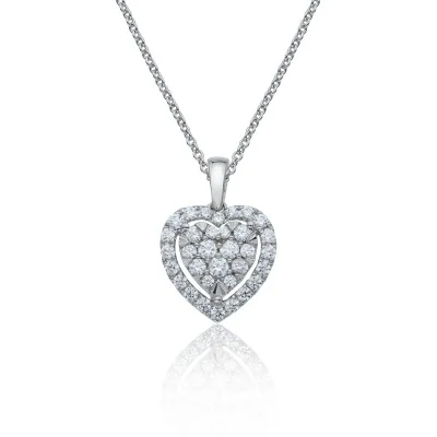 9ct White Gold Brilliant Cut 0.50ct Heart Shaped Diamond Halo Pendant