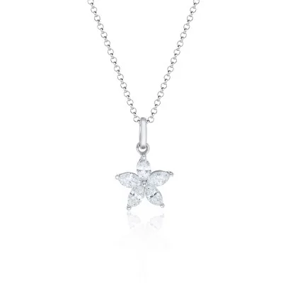 9ct White Gold Marquise Cut Diamond 0.31ct Flower Pendant Necklace