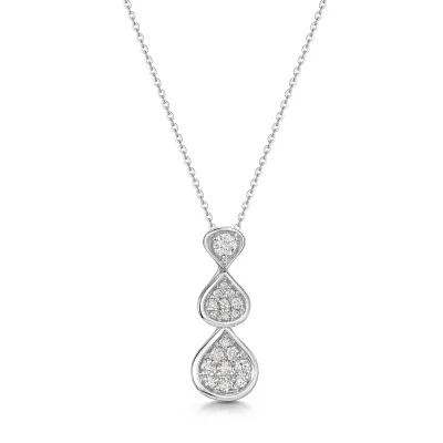 9ct White Gold 0.25ct Diamond Cluster Drop Pendant Necklace