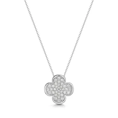 9ct White Gold 0.31ct Diamond Cluster Clover Pendant Necklace