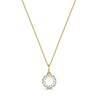 9ct Yellow Gold 0.15ct Round Brilliant Diamond Open Circle Pendant