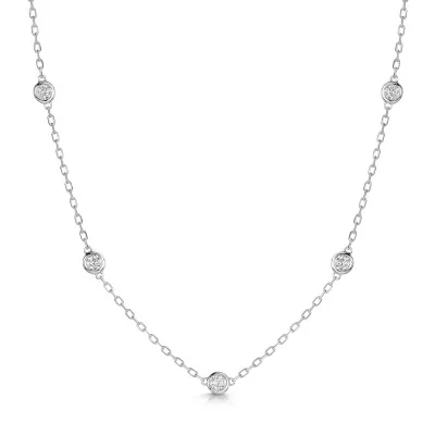 9ct White Gold Rub Over Staggered 0.40ct Diamond Necklet