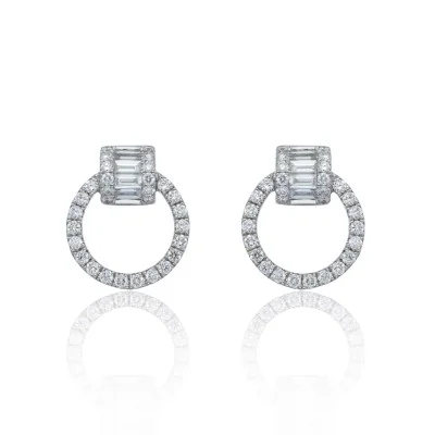 18ct White Gold Baguette & Brilliant Cut 0.63ct Diamond Circle Earrings