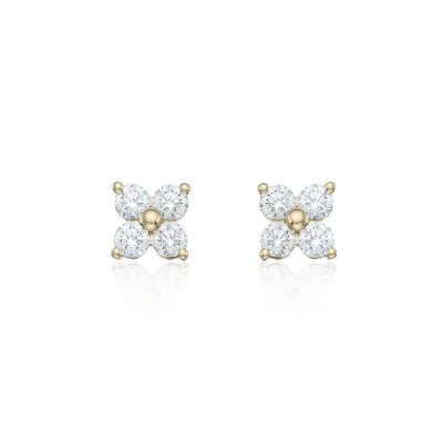 18ct Yellow Gold 0.80ct Round Brilliant Flower Cluster Diamond Earrings