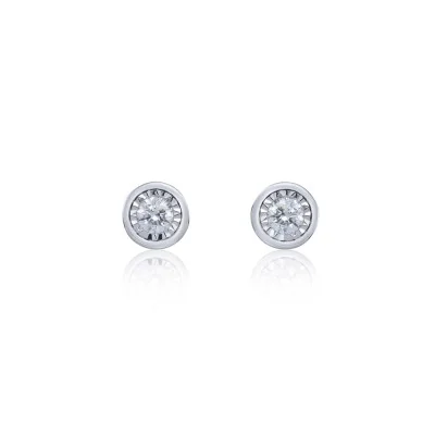 9ct White Gold Round Brilliant 0.10ct Diamond Bezel Set Earrings