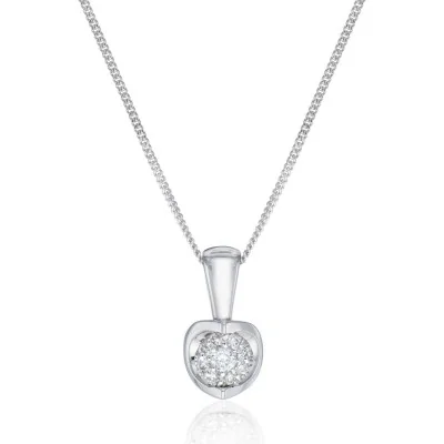 9ct White Gold Brilliant Cut 0.05ct Diamond Cluster Pendant