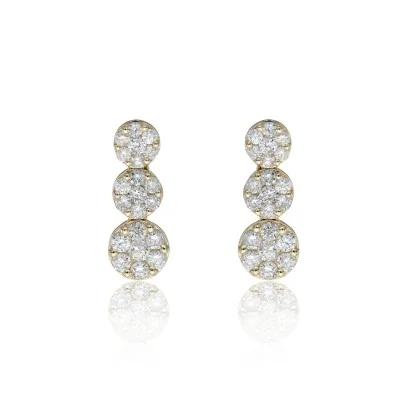 9ct Yellow Gold Round Brilliant 1.00ct Diamond Cluster Drop Earrings
