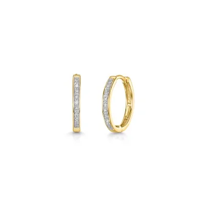 9ct Yellow Gold Round Brilliant 0.05ct Diamond Hoop Earrings