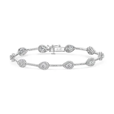 18ct White Gold Pear and Round Brilliant 3.25ct Diamond Cluster Bracelet