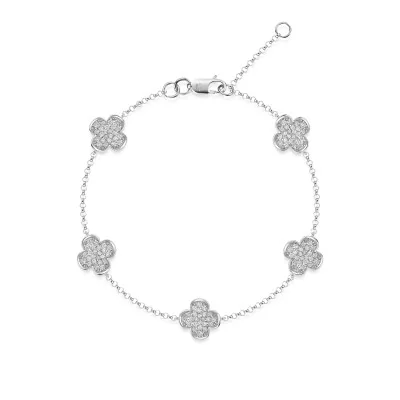 9ct White Gold 0.59ct Diamond Cluster Clover Bracelet