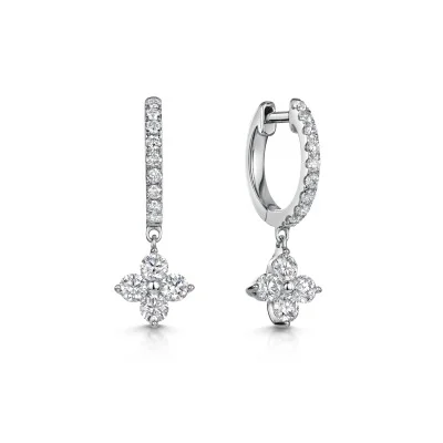 9ct White Gold Brilliant Cut Diamond 0.88ct Flower Cluster Hoop Earrings