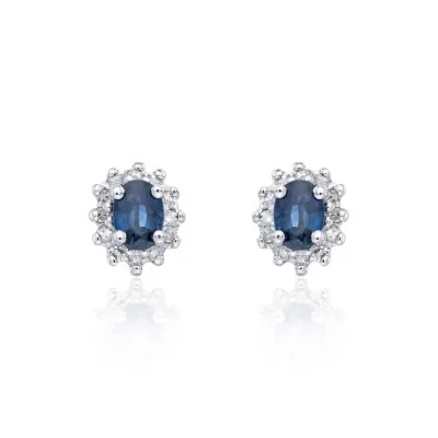 9ct White Gold 0.20ct Sapphire and 0.10ct Diamond Halo Earrings