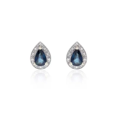 9ct Yellow Gold 0.07ct Diamond and Sapphire Halo Earrings