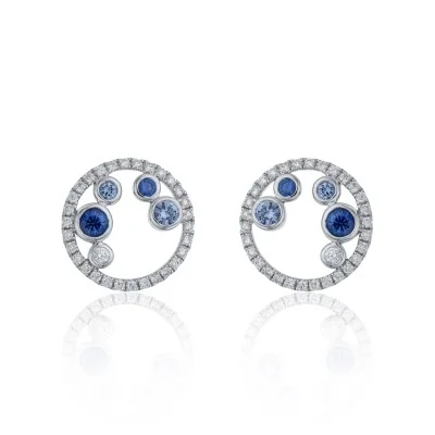 18ct White Gold Brilliant Cut Diamond 0.52ct and Sapphire 0.76ct Earrings