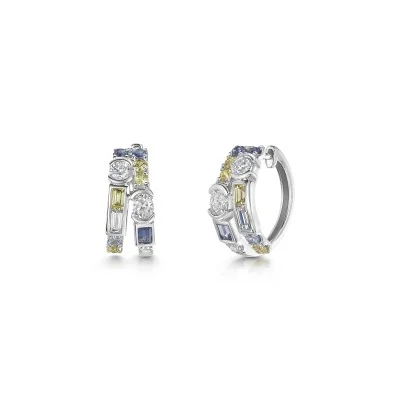Platinum 1.75ct Blue & Yellow Sapphire with Lab Grown Diamond Double Hoop Earrings