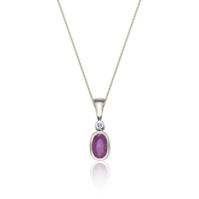 9ct Yellow Gold Diamond and 0.06ct Ruby Pendant