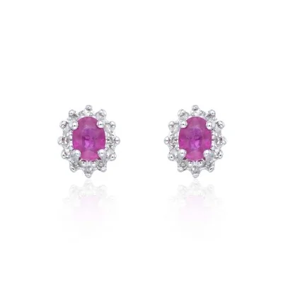 9ct White Gold Ruby and Diamond Halo Stud Earrings