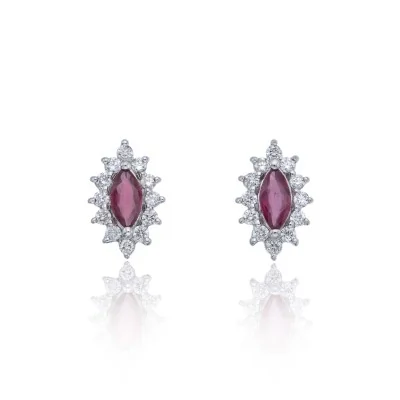 9ct White Gold Ruby and Diamond Halo Earrings